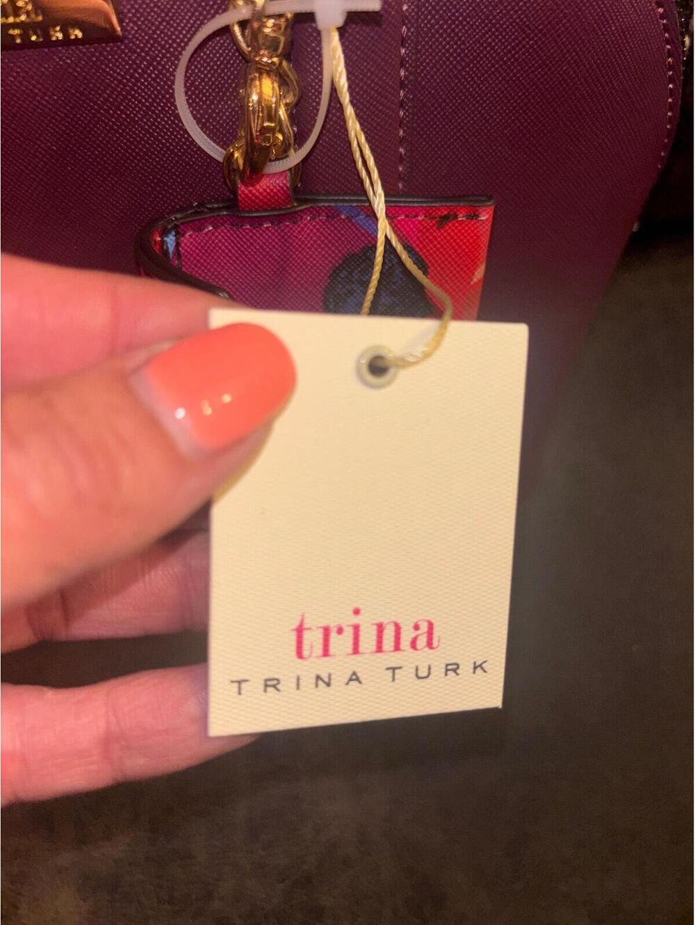 Trina Turk Bordeaux Satchel Purse Charm Keychain NWT Gold Hardware - Picture 4 of 6